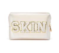 Borsa Cosmetici da Viaggio Preppy Patch Extra Large Varsity Chenille Letter Makeup Bag PU Leather Waterproof Portable Cosmetic Toiletry Bag Organizer Gift(Color:SKIN)