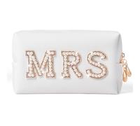 Borsa Cosmetici da Viaggio Preppy Patch Extra Large Varsity Chenille Letter Makeup Bag PU Leather Waterproof Portable Cosmetic Toiletry Bag Organizer Gift(Color:MRS)