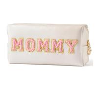 Borsa Cosmetici da Viaggio Preppy Patch Extra Large Varsity Chenille Letter Makeup Bag PU Leather Waterproof Portable Cosmetic Toiletry Bag Organizer Gift(Color:MOMMY)