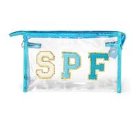 Borsa Cosmetici da Viaggio Preppy Patch SPF Varsity Letter Cosmetic Toiletry Bag For Women Aesthetic Waterproof Felt Material Organizer Zipper Clutch Purse(Color:DO-AS0120BO)