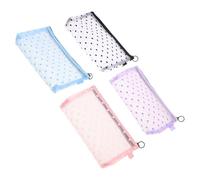 Borsa Cosmetici in Rete Nylon 4 Pezzi Stampa Cuore | Chiusura Zip, Aspetto Trasparente, per Campioni Formato Viaggio e Rossetto, Uso in Zaino