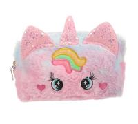 Borsa Cosmetici Unicorno Peluche Rosa Portatile per Adolescenti | Design Cartone, Forma Adorabile e Tocco Morbido, per Trucchi e Pennelli, Uso Quotidiano