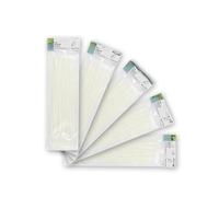 Borsa da 100 fascette bianche 4,8 x 200 mm in nylon 66, resistenti e durevoli, ideali per organizzare cavi e fissare oggetti.
