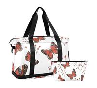 Borsa da allenamento con farfalla rossa, borsa per il fine settimana, borsa sportiva con borsa cosmetica per viaggi aerei, grande capacità, farfalla rossa, taglia unica, farfalla rossa, taglia unica,