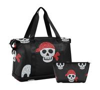Borsa da allenamento con teschio pirata con glitter finti e glitter, borsa da toeletta per sport, impermeabile, Falso Glitter cartone animato Pirate cranio, 1 size
