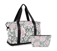 Borsa da allenamento vintage cinese floreale peonia grigio pesca borsa da trasporto con tracolla regolabile per lo sport pieghevole, vintage cinese floreale peonia grigio pesca, 1 size