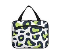 Borsa da appendere con stampa leopardata verde lime e blu navy per gli uomini con gancio, borsa per la cura della pelle essenziale di design per gli elementi essenziali da viaggio per le donne