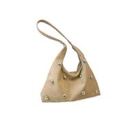 Borsa da ascella con decorazione a rivetto alla moda for donna, primavera e autunno, grande capacità, borsa a mano, borsa a tracolla solida, borsa tote(Khaki)