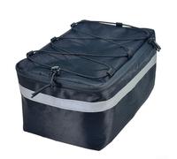 Borsa da bagagliaio per bici elettrica con tessuto impermeabile, tasche laterali e superiori in rete, dettagli riflettenti e cinghie di fissaggio sicure per portapacchi posteriori, colore nero