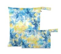 Borsa da bagno riutilizzabile Confezione da 2 elementi essenziali da viaggio per bambini con maniglie per il bagno, yoga Astratto Acquerello Fiore Giallo Limone Azzurro