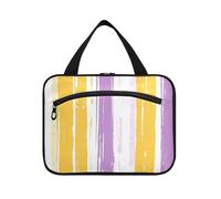 Borsa da barba da uomo con motivo a righe gialle e viola chiaro da viaggio con gancio, borsa da barba portatile di design per uomo per il trucco da viaggio per toilette cartera para maquillaje L