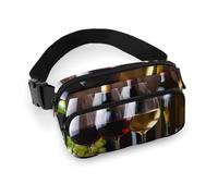 Borsa da cintura alla moda, piccola borsa, portatile con tracolla regolabile per donne e uomini, bicchieri da vino rosso bianco, uva, legno