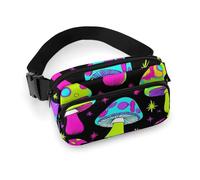 Borsa da cintura alla moda, piccola, portatile con tracolla regolabile per attività all'aperto, allenamento, viaggi, casual, motivo: funghi magici al neon.