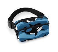 Borsa da cintura alla moda, piccola, portatile con tracolla regolabile per attività all'aperto, allenamento, viaggi, casual, motivo: orca marina e balena assassina