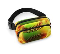 Borsa da cintura alla moda, piccola, portatile con tracolla regolabile per attività all'aperto, allenamento, viaggi, casual, palla da baseball e softball con fiamma e fuoco