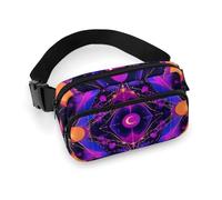 Borsa da cintura da uomo alla moda, piccola, portatile con tracolla regolabile, simboli della geometria sacra, sole e luna, viola psichedelico