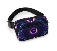 Borsa da cintura decorativa per abiti alla moda da donna, piccola borsa, portatile con tracolla regolabile, simboli della geometria sacra, sole e luna, viola psichedelico