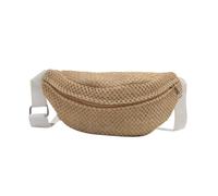 Borsa da cintura in paglia intrecciata per vacanze al mare, borsa a tracolla con tracolla regolabile, per viaggi e uso quotidiano, bianco, Bellezza di massa