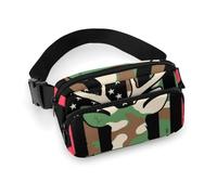 Borsa da cintura portatile da donna, alla moda con tracolla regolabile, motivo mimetico, bandiera americana, caccia, nero