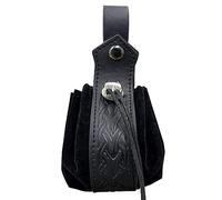 Borsa da cintura portatile vintage medievale con coulisse borsa cosplay dadi borsa pelle portamonete marsupio medievale in pelle PU borsa con coulisse, Motivo Osso Nero