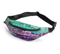 Borsa da cintura regolabile con mosaico decorativo viola e verde acqua, dal design resistente e pratico, resistente al sudore
