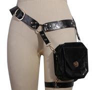 Borsa da coscia per moto, in pelle PU, stile steampunk, con scomparto per coscia, per palestra, escursionismo, corsa, equitazione, viaggi, passeggiate, atletica, lavoro, Nero, riferimento alla