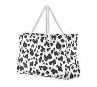 Borsa da donna a prova di sabbia con stampa leopardata bianca e nera con tasche laterali Tote Bag con portabicchieri sul lato