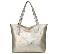 Borsa da donna alla moda a tracolla da donna, in tinta unita, grande, con tasca a rete per auto, borsa da tasca tra i sedili, Oro, Taglia unica