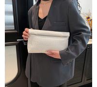 Borsa da donna alla moda di colore unito, con ampia capacità, chiusura magnetica a ribalta, motivo coccodrillo, versatile per cene, viaggi, shopping Poliuretano