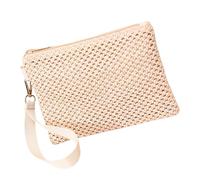 Borsa da donna alla moda in tessuto leggero da spiaggia vacanza da polso borsa busta tinta unita paglia con cerniera portafoglio alla moda pochette da polso alla moda, D, One Size