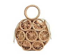 Borsa da donna, borsa a tracolla da spiaggia e portafoglio realizzata in vimini cavo, erba rotonda e ramoscelli di salice(BROWN B)