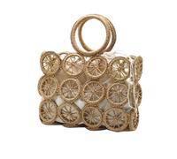 Borsa da donna, borsa a tracolla da spiaggia e portafoglio realizzata in vimini cavo, erba rotonda e ramoscelli di salice(BEIGE C)