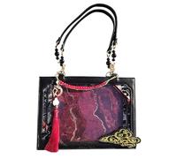Borsa da donna, borsa a tracolla vintage - design antico cinese con finestra trasparente e grande capacità di tradizione artistica di pendolari da ufficio: evidenziando le trame d, nero e rosso, Se