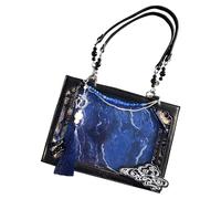 Borsa da donna, borsa a tracolla vintage - design antico cinese con finestra trasparente e grande capacità di tradizione artistica di pendolari da ufficio: evidenziando le trame d, nero e blu, Se