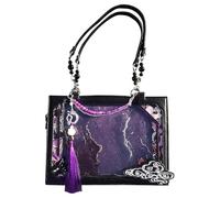 Borsa da donna, borsa a tracolla vintage - design antico cinese con finestra trasparente e grande capacità di tradizione artistica di pendolari da ufficio: evidenziando le trame d, Nero Viola, Se