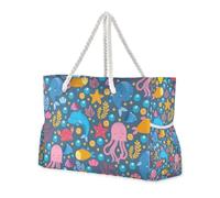 Borsa da donna colorata con meduse delfini e stelle marine a prova di sabbia con tasche laterali Grande borsa da spiaggia con tasche con cerniera