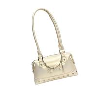 Borsa da donna con borchie, in pelle PU, borsa a tracolla alla moda, spaziosa borsa con manico superiore, borsa per varie occasioni, borsa decorata con rivetti punk, bianco, One Size