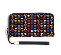 Borsa da donna con cerniera di grande capacità per ragazze, custodia per cellulare, compatibile con portafoglio colorato con cuori d'amore, teschi e ossa incrociate