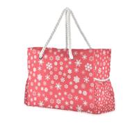 Borsa da donna con fiocco di neve di Natale rosso e bianco con tasche laterali, borsa da viaggio con portabicchieri sul lato