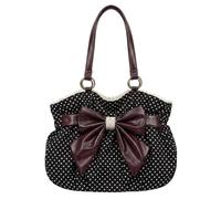 Borsa da donna con manico e fiocco a pois Borsa a tracolla Oxford vintage Borsa a tracolla di capacità Dettagli in pizzo per le vacanze Pendolarismo Uso quotidiano (Nero)