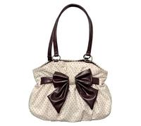 Borsa da donna con manico e fiocco a pois Borsa a tracolla Oxford vintage Borsa a tracolla di capacità Dettagli in pizzo per le vacanze Pendolarismo Uso quotidiano (Beige)