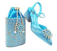 Borsa da donna con tacco alto e borsa ovale diamantata, scarpe eleganti e set di borse abbinate per occasioni speciali, blu cielo, 42 EU