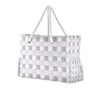 Borsa da donna con tasche laterali da donna, a quadretti viola e bianco, per piscina, palestra, viaggi