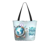 Borsa da donna grande "Let's Go Travel Around The World", borsa a tracolla con cerniera, borsa a tracolla per lavoro, viaggi