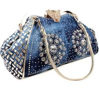 Borsa da donna in denim con diamanti Borsa a tracolla in jeans borsa a tracolla in cristallo pochette da sera, Blu
