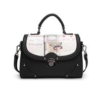 Borsa da donna in nabuk con serratura stile vintage borsa a tracolla monospalla tinta unita, nero, 28*13*20CM