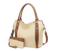 Borsa da donna in paglia sotto le ascelle, leggera e morbida, borsa a tracolla di grande capacità, per shopping, lavoro, appuntamenti, uso quotidiano per viaggi e lavoro quotidiano, Marrone, Medium