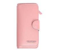 Borsa da donna in pelle alla moda, lunga, in tinta unita, con cerniera, per carte di identità e tessere, grande, organizer per portafoglio da donna, con chiusura (rosa, taglia unica)