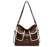 Borsa da donna in pelle, borsa a tracolla, borsa a tracolla casual, multifunzionale, grande per lavoro/scuola/shopping, casual, quotidiano, Marrone, 34x31cm