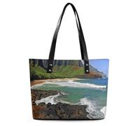 Borsa da donna in pelle, borsa a tracolla in pelle da donna con stampa in riva al mare, borsa a tracolla in pelle borsa in pelle chic, borsa da donna in pelle, 29*34*14 cm
